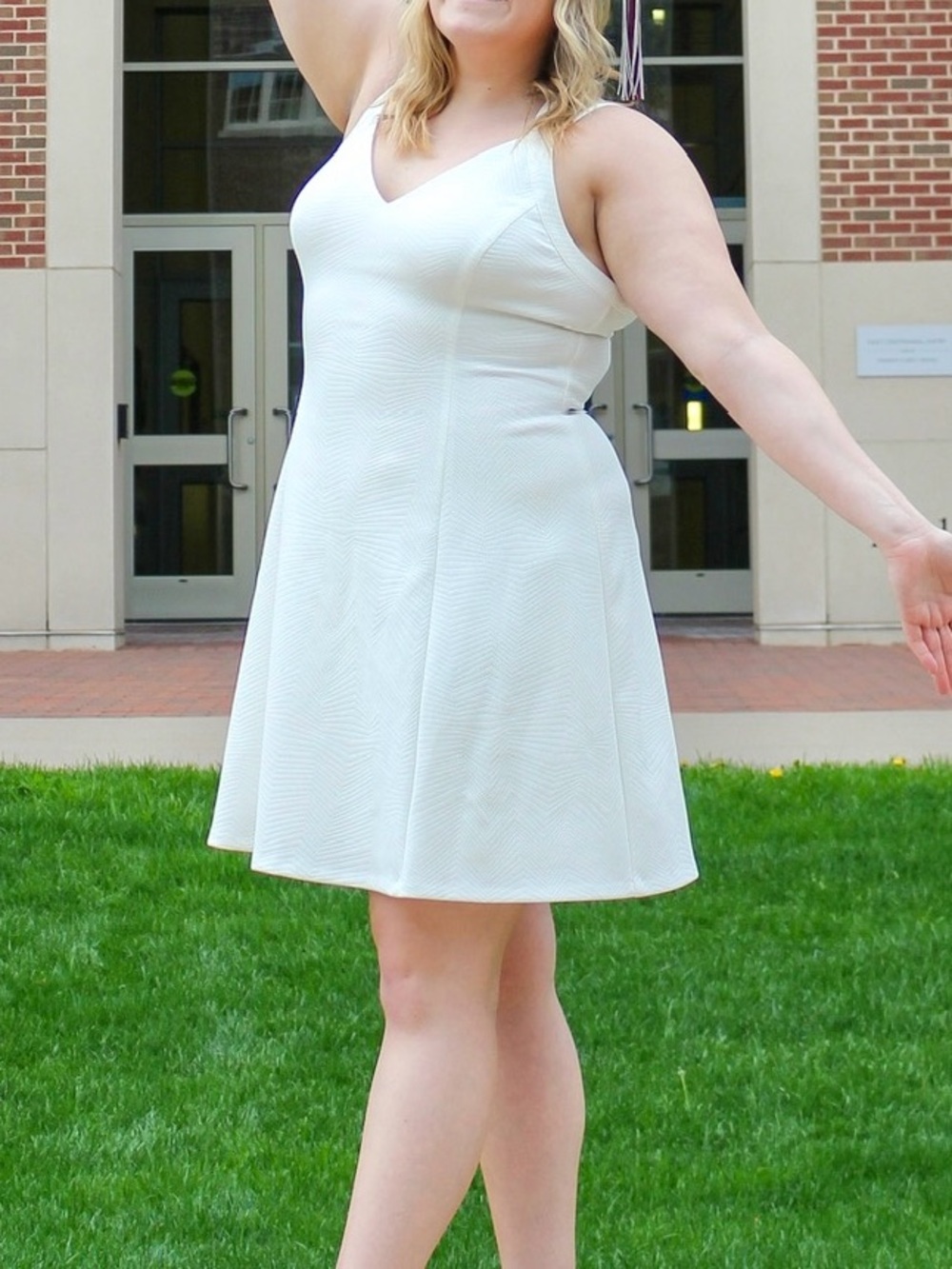 Guess Cream Textured V-Neck Midi Dress